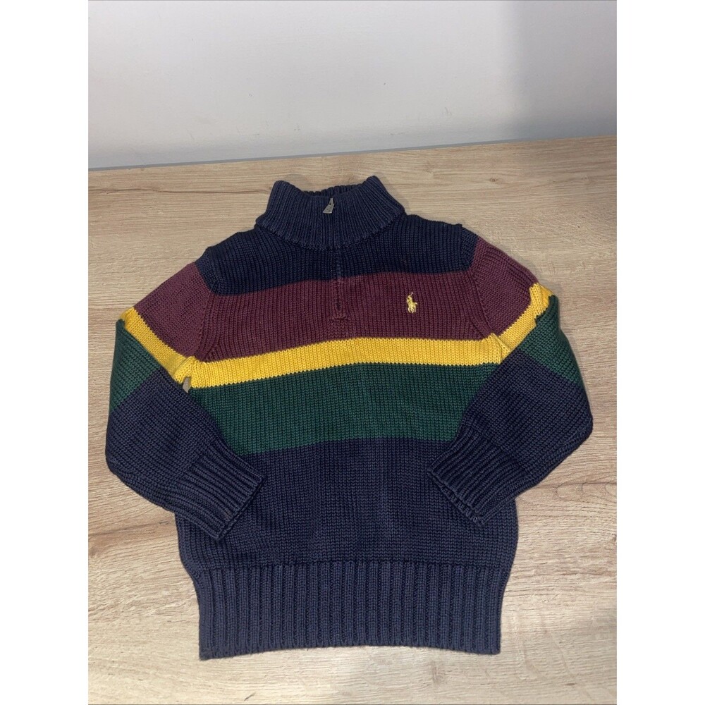Polo Ralph Lauren Sweater 3T Striped Quarter Zip Pony Toddler Boy